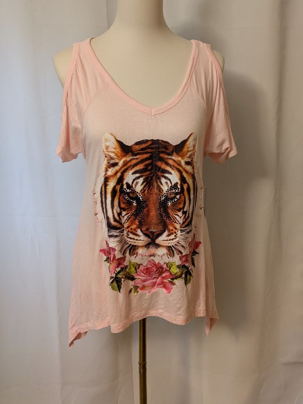 Electric Family Pink Cold-Shoulder Tiger Graphic Tee